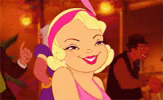 a cartoon of a woman wearing a pink dress and a pink headband