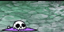 a cartoon drawing of a skull laying on a stone floor .