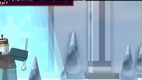 a computer screen shows a cartoon character in a room surrounded by ice