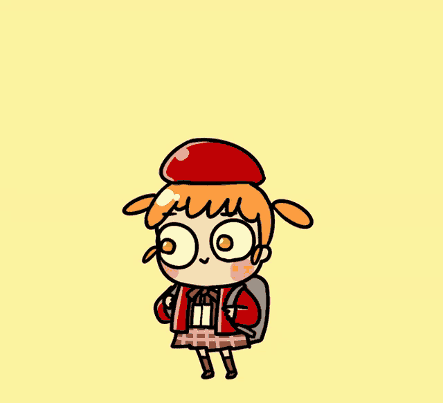 a cartoon drawing of a girl wearing a red beret