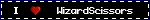 a sign that says i love wizard scissors with a heart