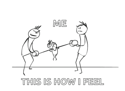 a black and white drawing of a man fighting another man with the words `` me this is how i feel ''