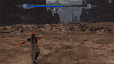 a video game is being played with a sword and a flame