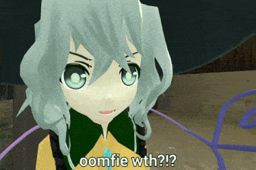 a cartoon of a girl with the words oomfie wth on the bottom