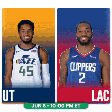 a basketball game between utah jazz and clippers is scheduled for june 8 at 10:00 pm et