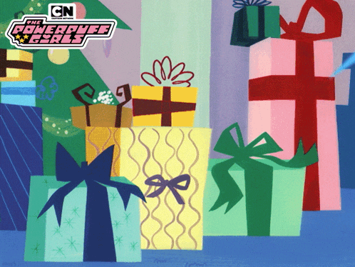 a poster for the powerpuff girls showing gifts