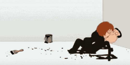 a cartoon of a man and woman kissing on the floor covered in black paint