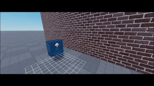 a brick wall with a blue box in the middle of it