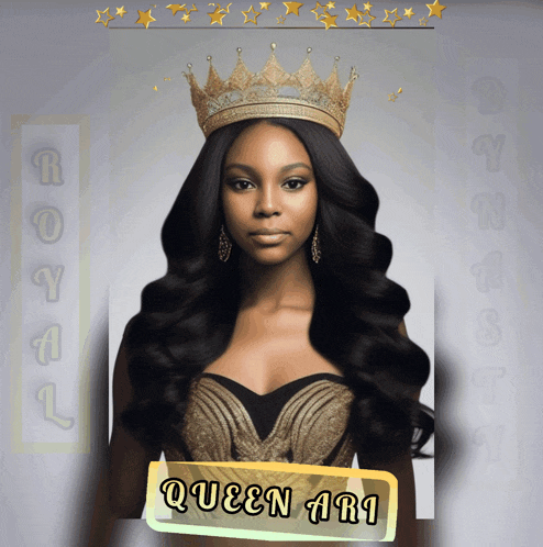 a picture of a woman wearing a crown and the words queen ari on the bottom