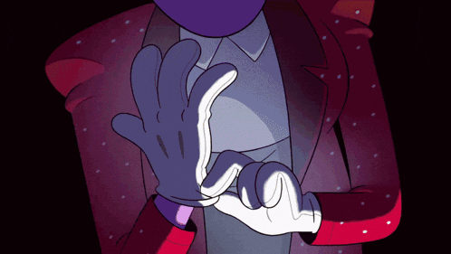 a cartoon character wearing a red jacket and white gloves making a hand gesture