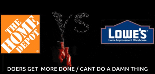 the home depot and lowe 's home improvement warehouse logos on a black background