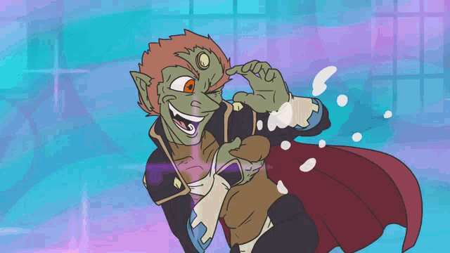 a cartoon drawing of a monster with a cape on