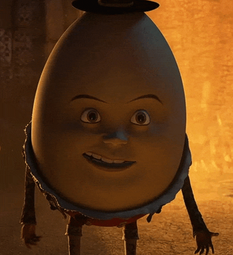 a cartoon character that looks like an egg with a hat on it