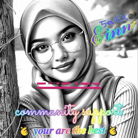 a black and white photo of a woman wearing glasses and a hijab with the words community support your are the best