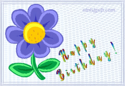 a birthday card with a purple flower and the words " happy birthday "