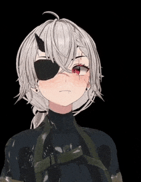 a girl with white hair and horns has a black eye patch on her left eye