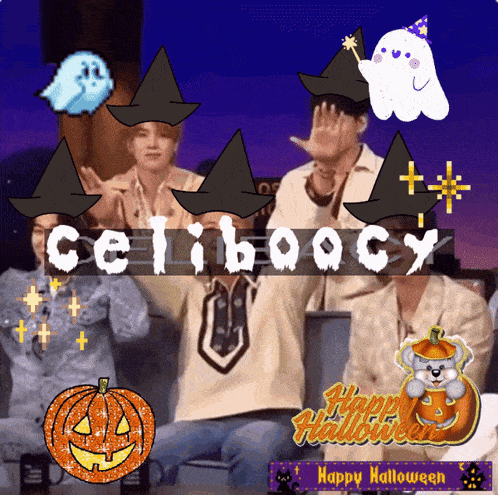 a group of people wearing witch hats with the words celiboocy written on it