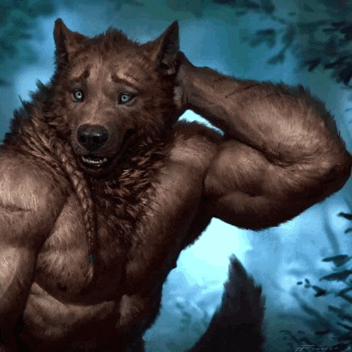 a painting of a werewolf with a braid on his neck