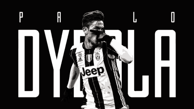 a soccer player wearing a black and white jersey that says jeep on it