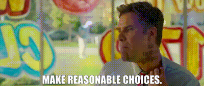 a man in a suit and tie is standing in front of a window with a sign that says make reasonable choices .