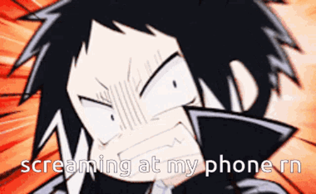 a cartoon of a man screaming at his phone with the caption screaming at my phone rn