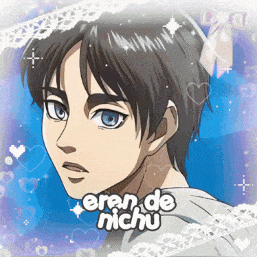 a picture of eren de nichu with hearts and lace around it
