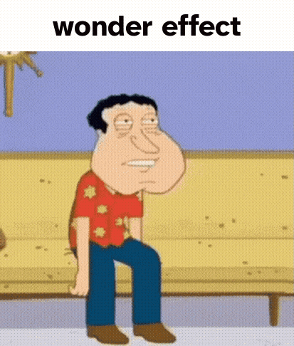 a cartoon of a man sitting on a bench with the words wonder effect written above him .