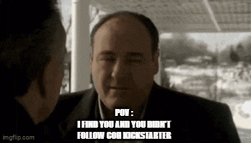 a man in a suit is talking to another man in a black and white photo with a caption .