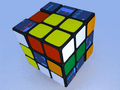 a colorful rubik 's cube with a blue circle on the top