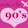 a pink heart with the words made in the 90 's written on it
