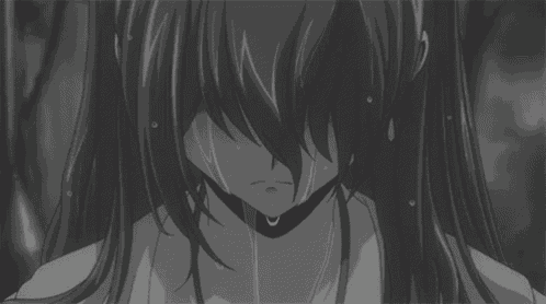 a black and white drawing of a girl with long hair