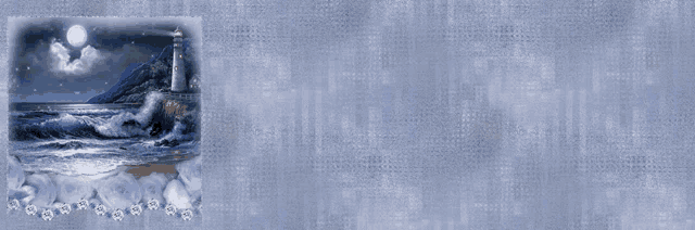 a blue background with a picture of a lighthouse in the middle