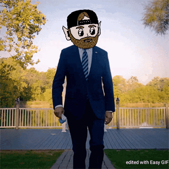 a cartoon of a man in a suit and tie with a beard is edited with easy gif