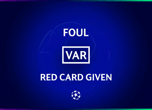 a blue background with the words foul var red card given on it
