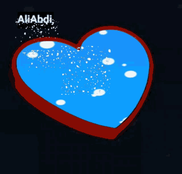a red heart with a blue sky inside of it and the name aliabdi on the bottom