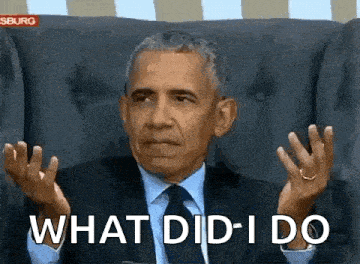 barack obama is sitting in a chair making a funny face and saying `` what did i do '' with his hands .