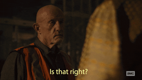 a man in a striped vest says is that right