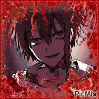 a picture of a girl with blood coming out of her eyes and a picmix watermark