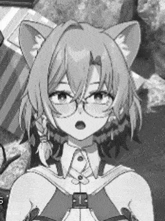 a black and white drawing of a girl wearing glasses and cat ears .