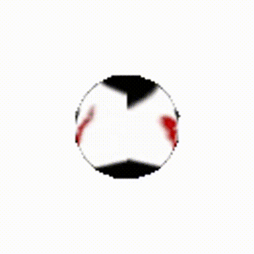 two balls with black and red stripes on them are floating in the air on a white background .