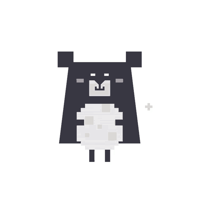 a pixel art drawing of a black bear with a white circle on its belly