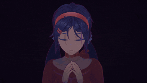 a girl with blue hair is wearing a headband