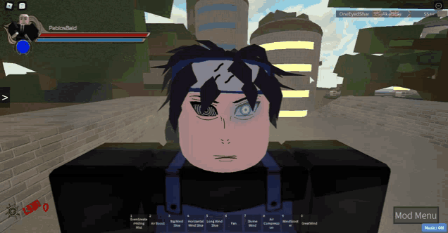 a screenshot of a video game shows a character with a headband on his head