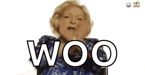 a woman in a blue shirt with the word woo written on it