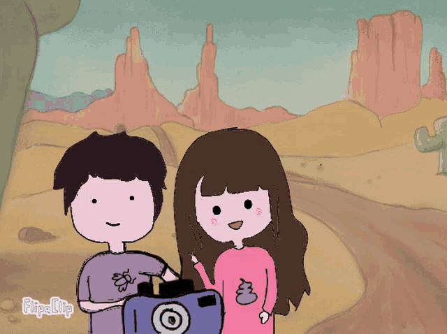 a cartoon drawing of a boy and a girl with flipa clip written on the bottom