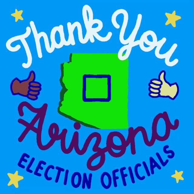 an arizona election officials logo with thumbs up and a check mark