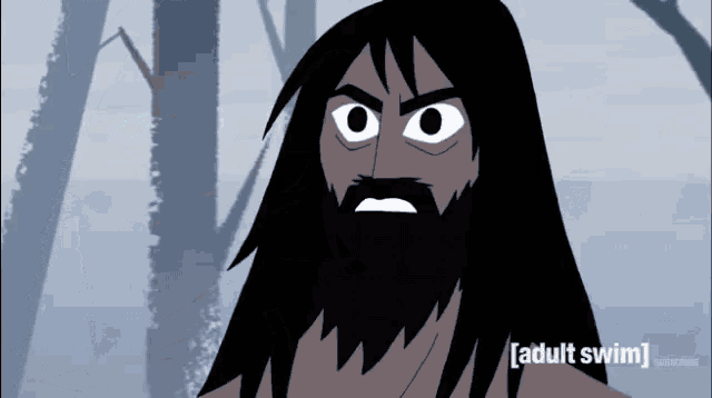 a cartoon of a man with long hair and a beard says adult swim