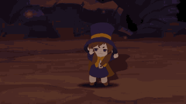 a cartoon character wearing a purple top hat
