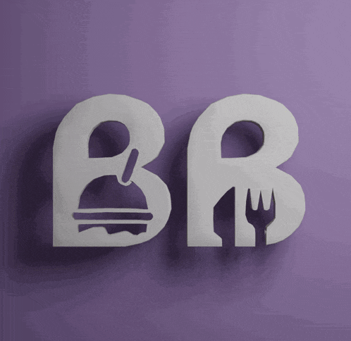 the letters bb are cut out of a purple surface