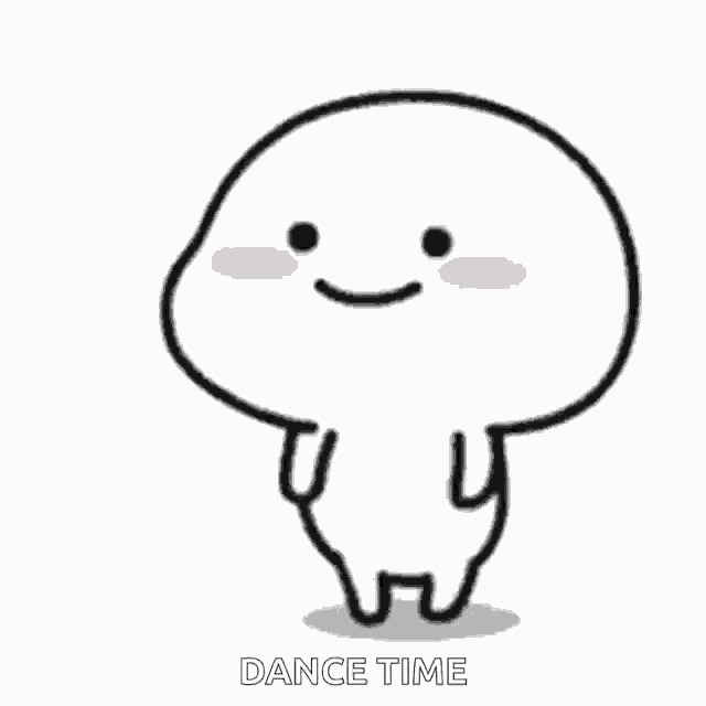 a cartoon character is dancing with the words `` dance time '' written underneath it .